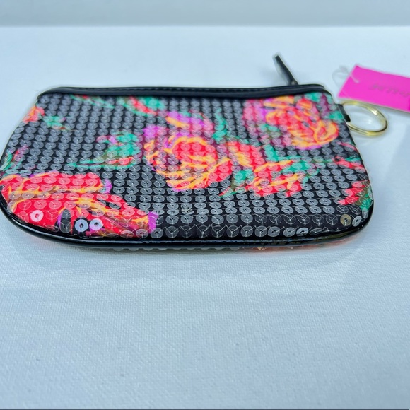 Betsey Johnson Rosey Black Red  Top Zip Coin Wallet Sequins BB11565 - Picture 5 of 12